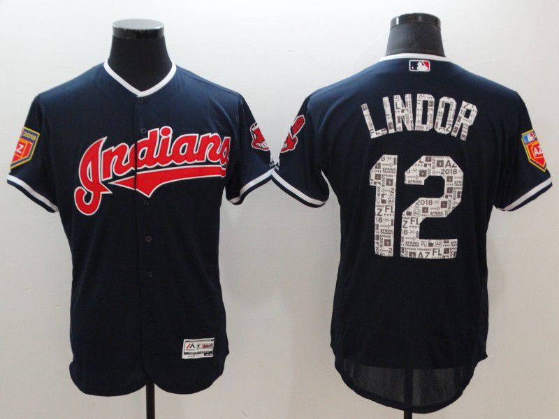 Men Cleveland Indians #12 Lindor Blue Elite Spring Edition MLB Jerseys